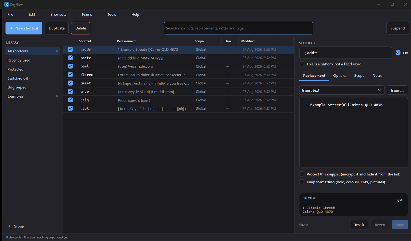 KeySnap in its dark theme.